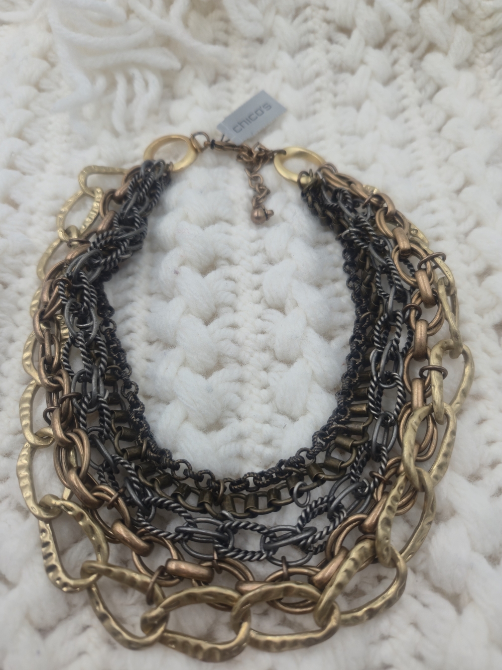 Chico's Multi-Chain Statement Necklace in Gold, Bronze & Black